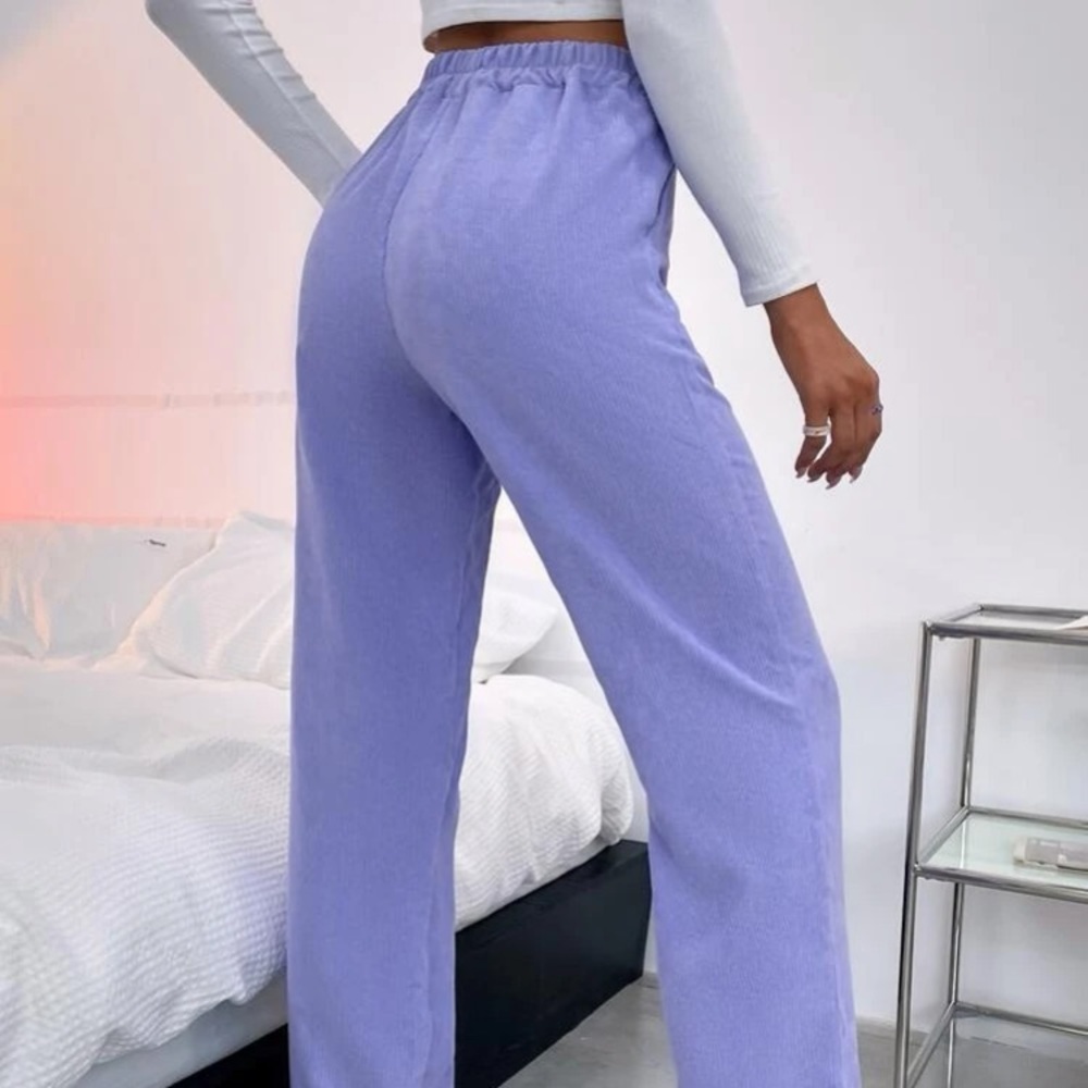 Elastic Waistband Comfortable Corduroy Pants Teen/Women Purple - Picture 3 of 5